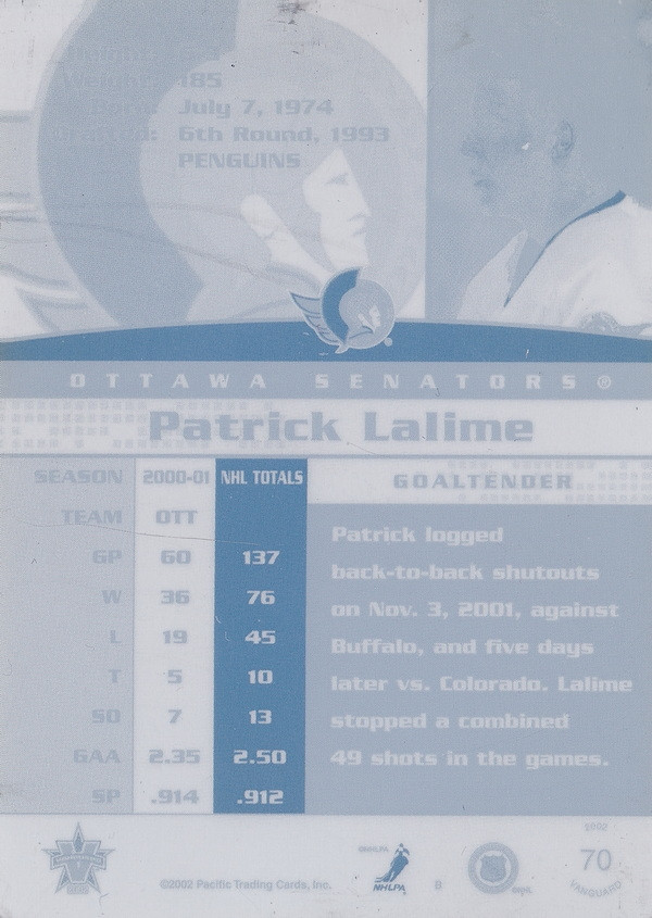 Hockey card Patrick Lalime