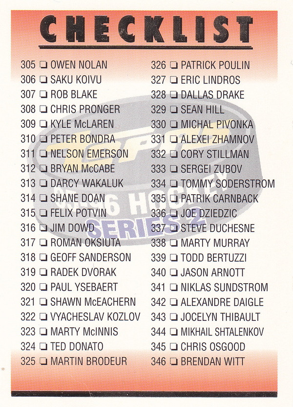 Hockey card Checklist