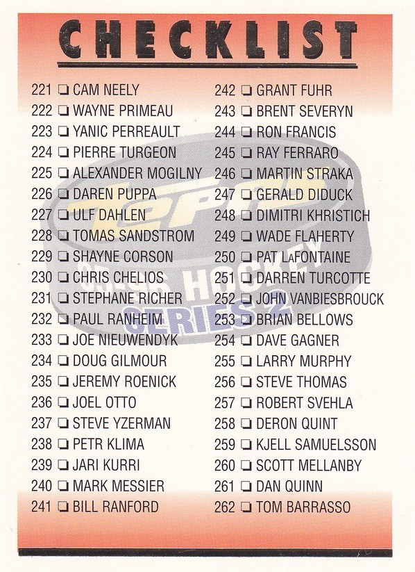 Hockey card Checklist