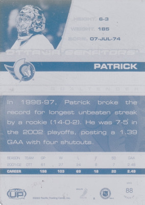 Hockey card Patrick Lalime