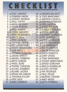 Hockey card Checklist