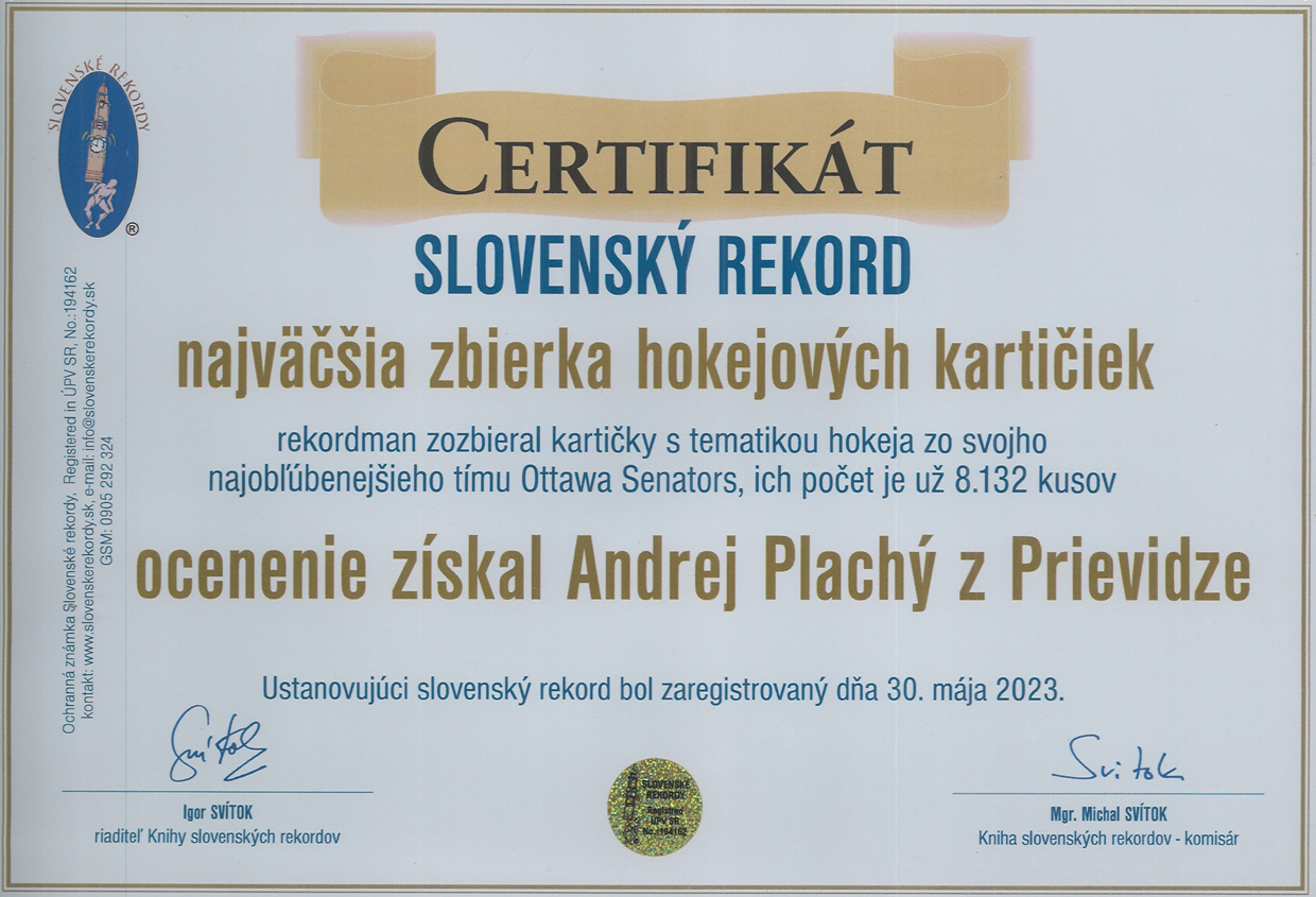 Certifikát SK rekord